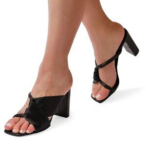 NEW MARION PARKE Made In Italy Leather Paola 85 Block Heeled Sandals black 1367m